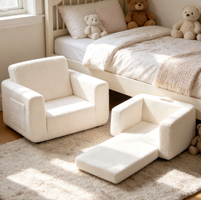 2 in 1 Fold Out Kids Armrest Sofa, Beige