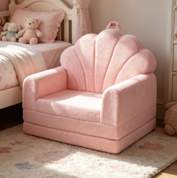 2 in 1 Soft Fold Out Kids Sofa Chair, Pink Shell