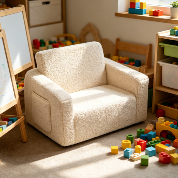 Sherpa Flip Out 2 in 1 Kids Sofa Lounger, Cream